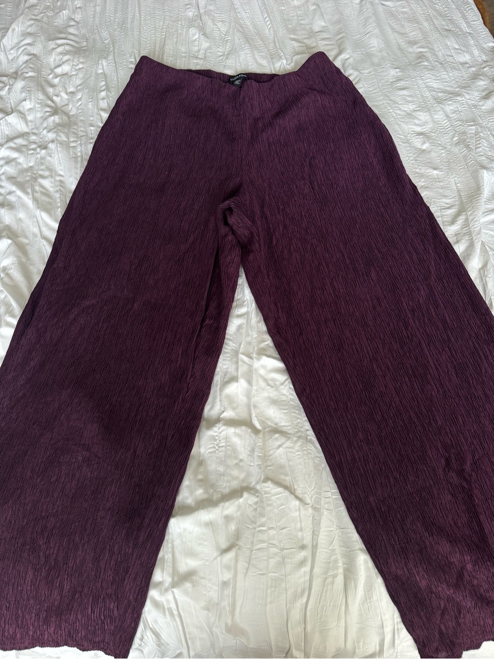 Eileen Fisher Woven Plissé Wide-Leg Pants Plum Purple Medium